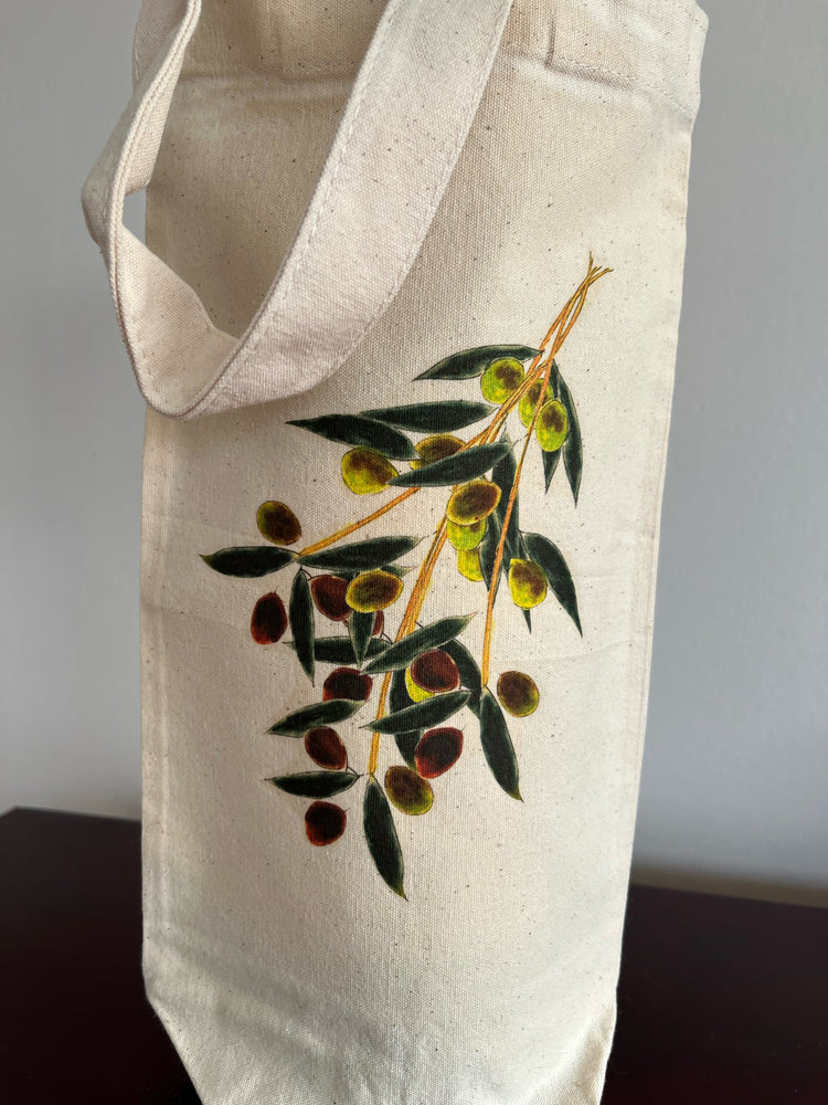 Two decorative wine bags featuring birthday and congratulatory themes with gift tags. Perfect for special occasions.