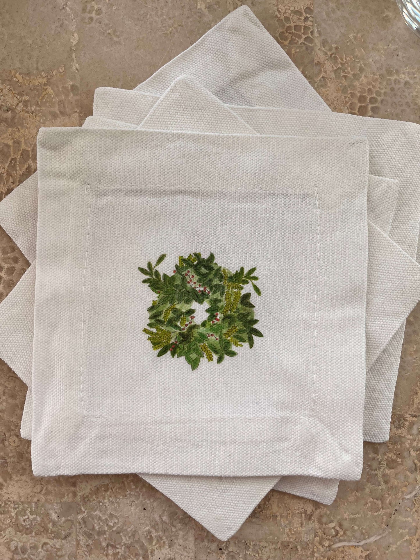Botanical Wreath Cocktail Coaster Napkins