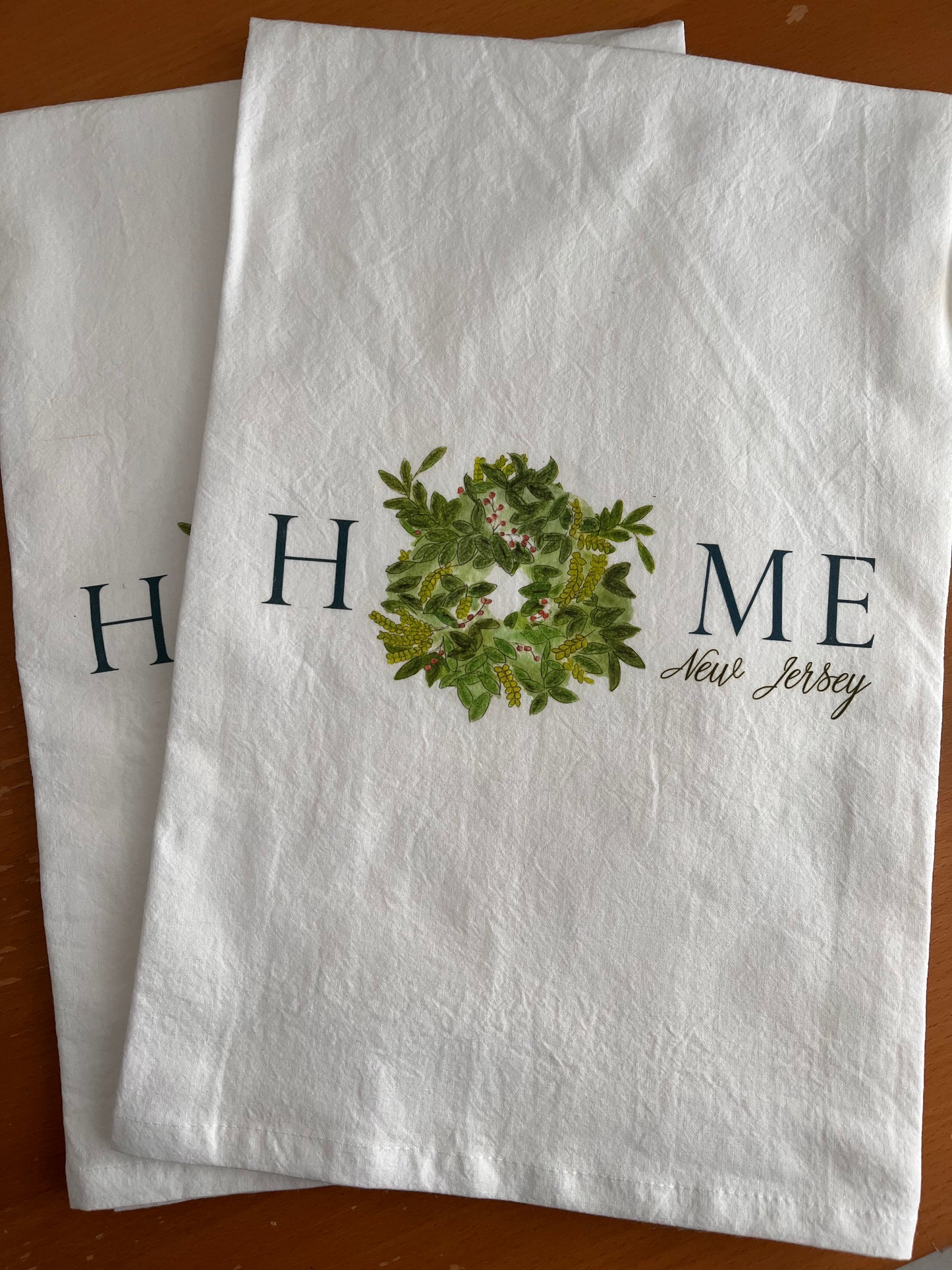 Wreath 'Home' Personalized Tea Towel
