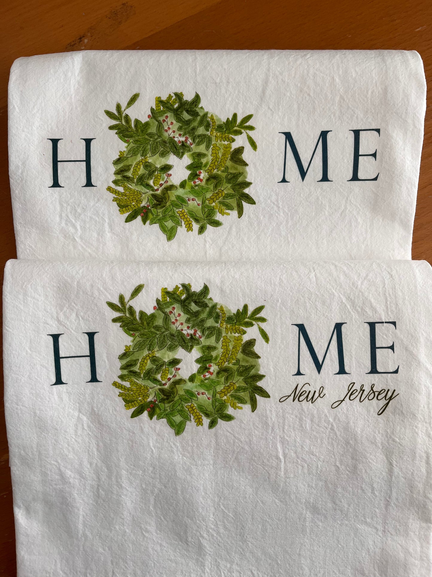 Wreath 'Home' Personalized Tea Towel