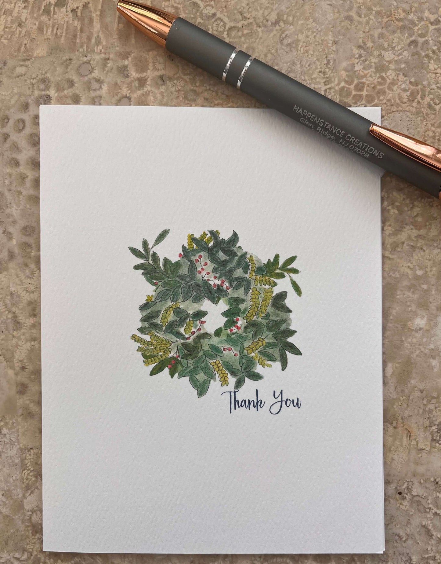 Greenery Wreath Illustrated Assorted Greeting Note Card Set