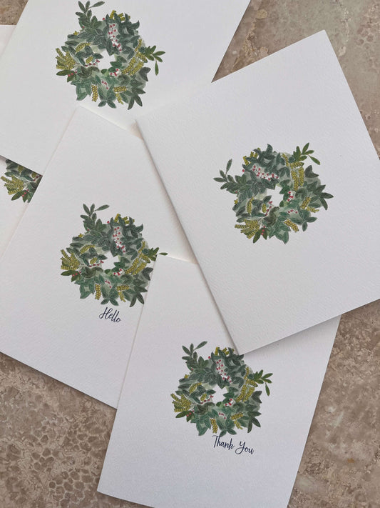 Greenery Wreath Illustrated Assorted Greeting Note Card Set