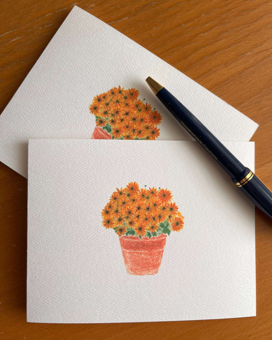 Mums Clay Pot Illustrated Note Card Set