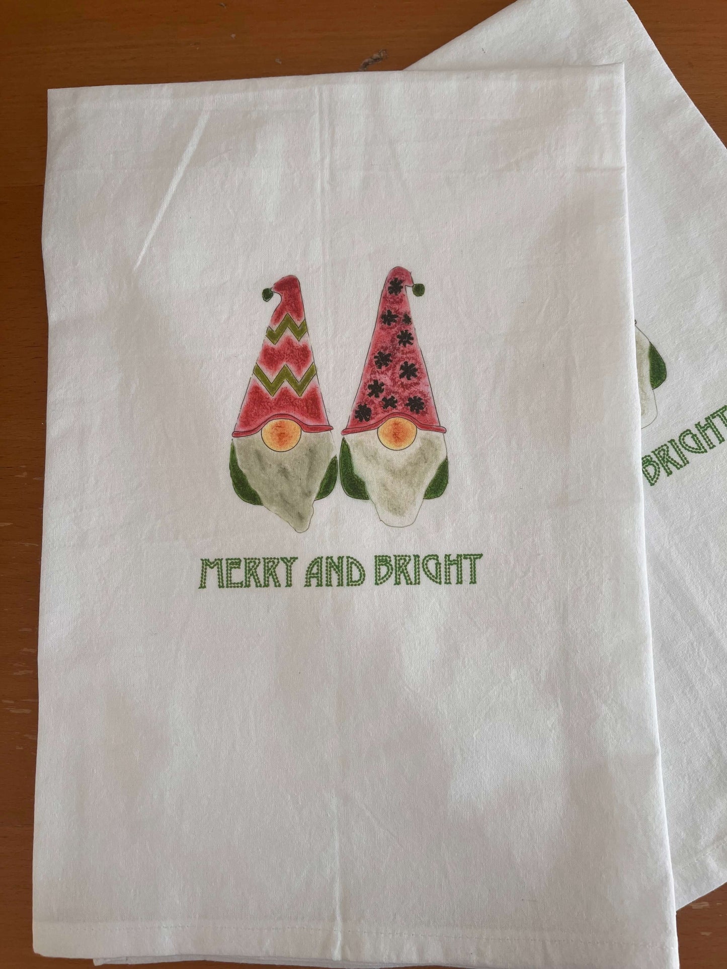 Merry and Bright Gnomes Holiday Tea Towel