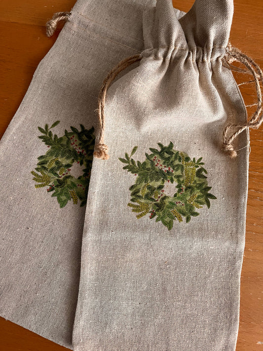 Wreath Linen Wine Bag and Gift Card Set