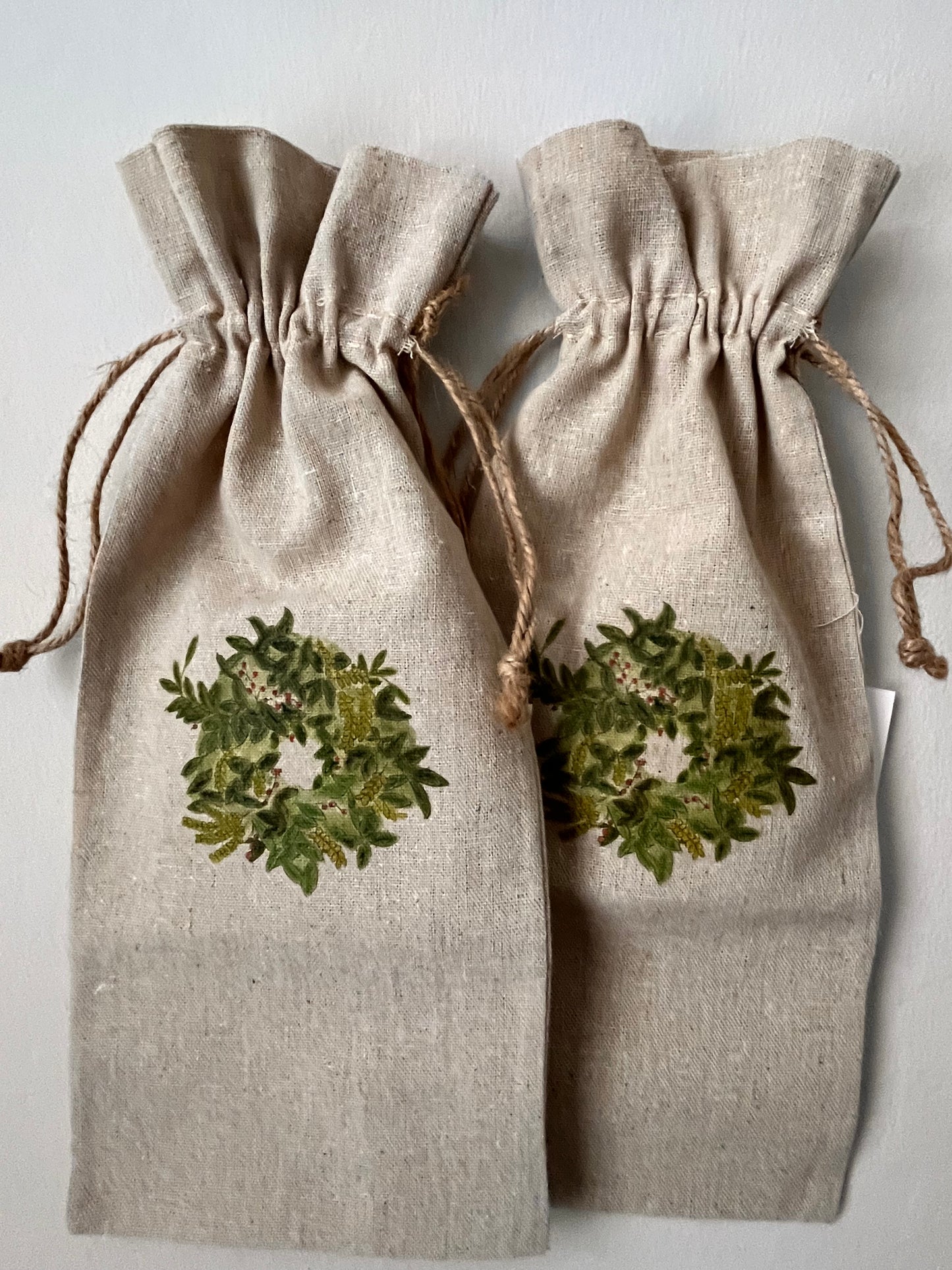 Wreath Linen Wine Bag and Gift Card Set