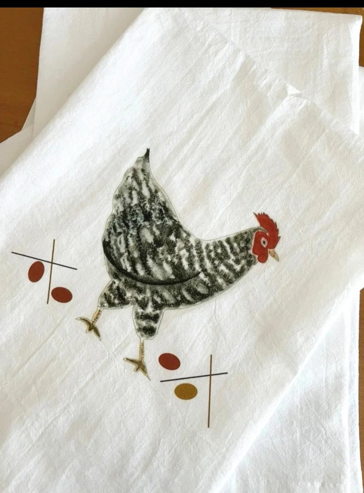 Eco-friendly cloth napkin by Happenstance Creations with illustrated chicken design