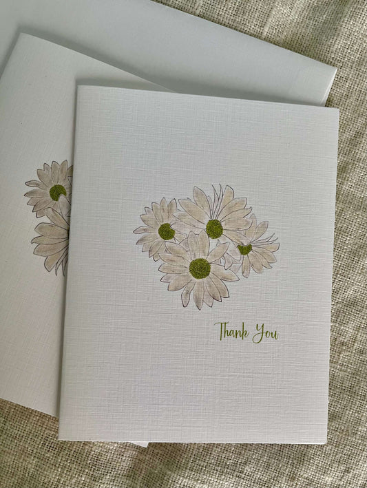 Botanical Daisy Note Card Set: Fresh Greenery Wreath Illustration