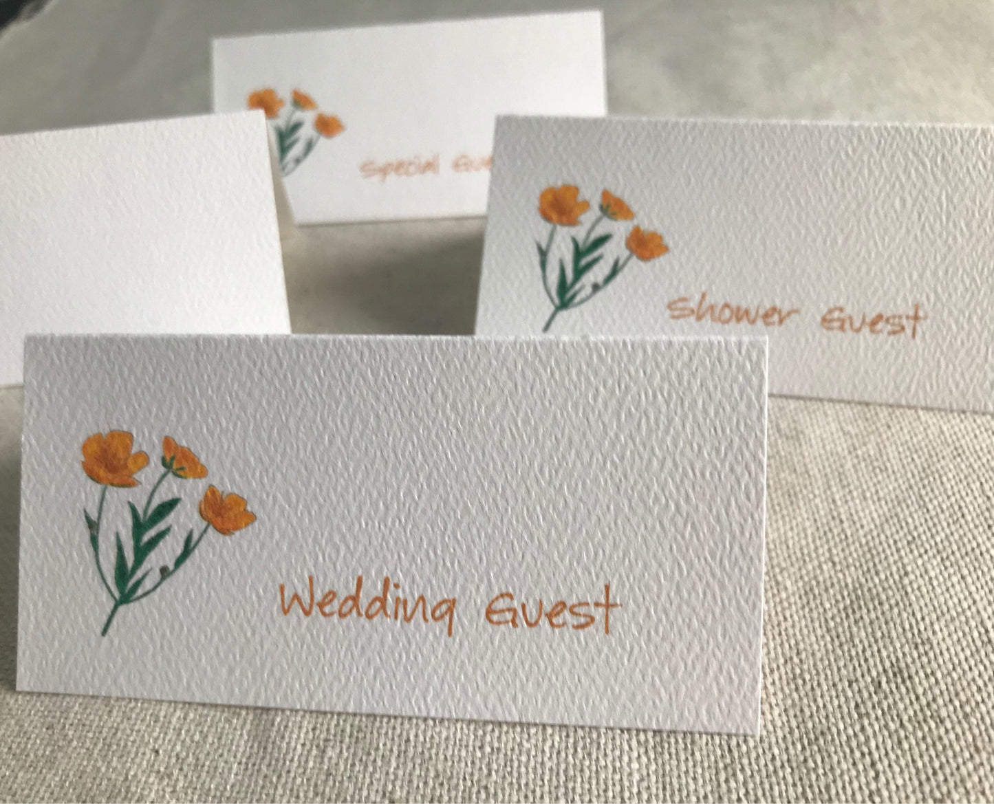 Buttercup Flowers Place Cards, Tented Cards, Personalized Seating, Blank Name Cards, Wedding Event Cards, Tented Cards, Bridal Shower, Party.