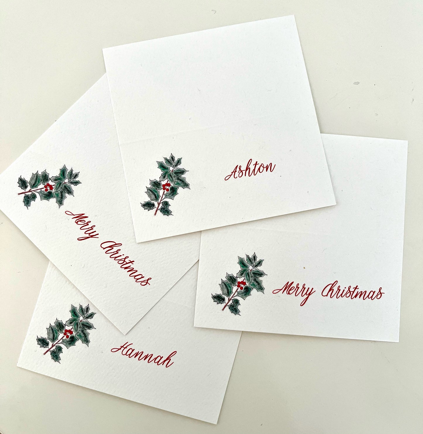 Holly Holiday Tented Name Place Cards