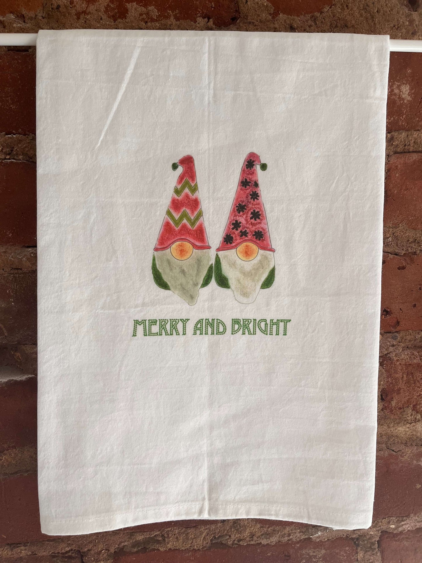 Merry And Bright Whimsical Gnomes Tea Towel