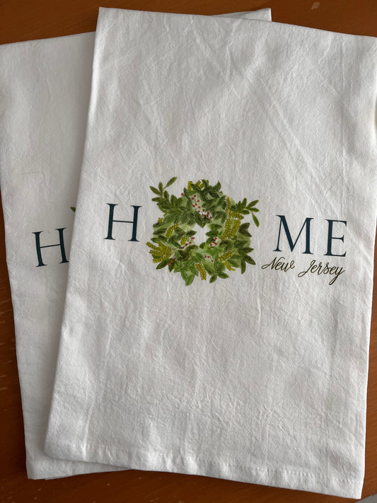 Wreath 'Home' Personalized Tea Towel