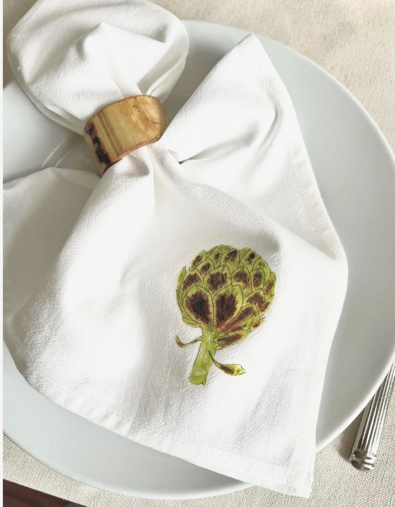 Artichoke Napkins-Cotton Cloth Napkin Set with Original Illustration