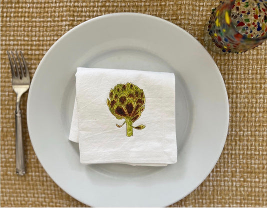 Artichoke Napkins-Cotton Cloth Napkin Set with Original Illustration