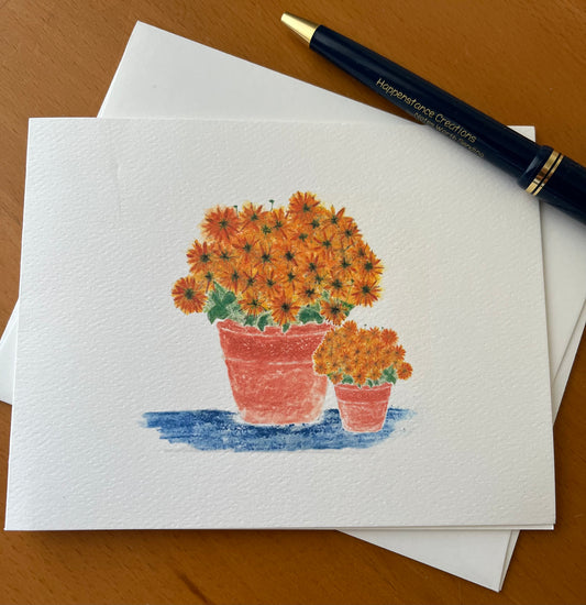 Mums Clay Pot Illustrated Note Card Set