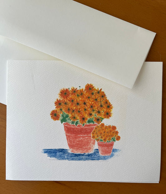 Mums Clay Pot Illustrated Note Card Set