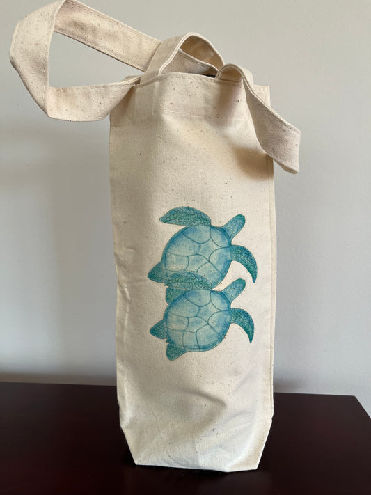 Tropical Turtle Tote, Wine Bag, Bag with Gift Card
