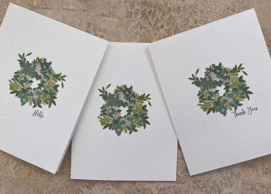 Greenery Wreath Illustrated Assorted Greetings Note Card Set