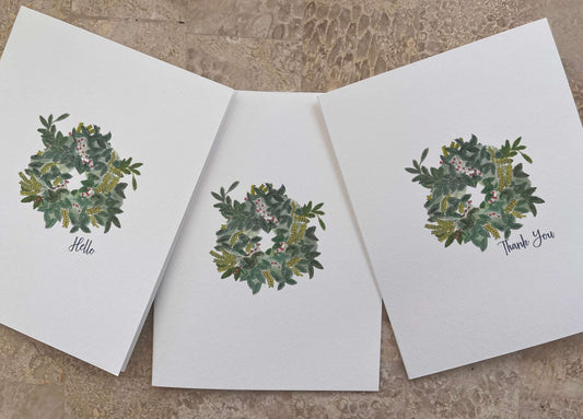 Greenery Wreath Illustrated Assorted Greeting Note Card Set