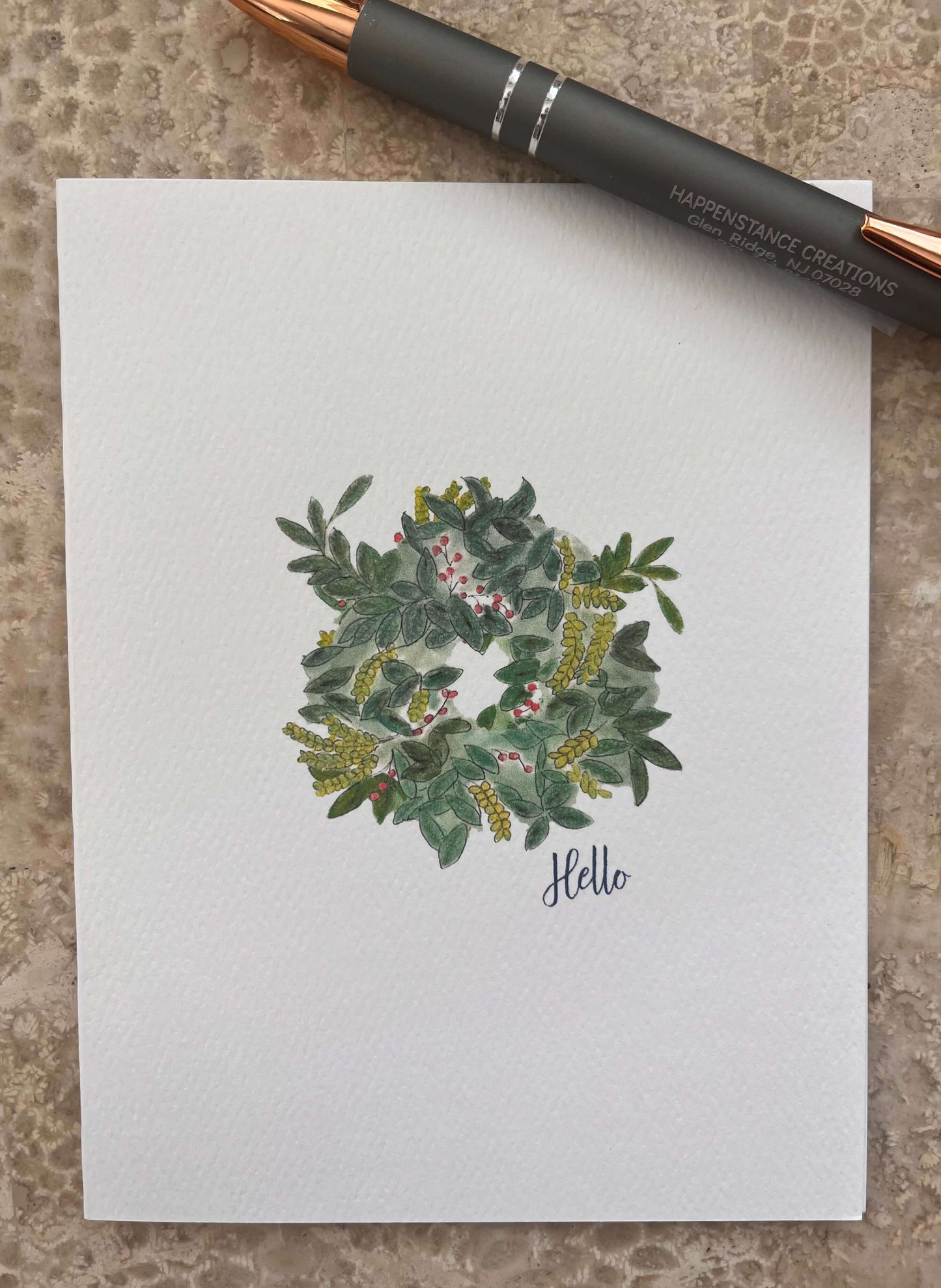 Greenery Wreath Illustrated Assorted Greeting Note Card Set
