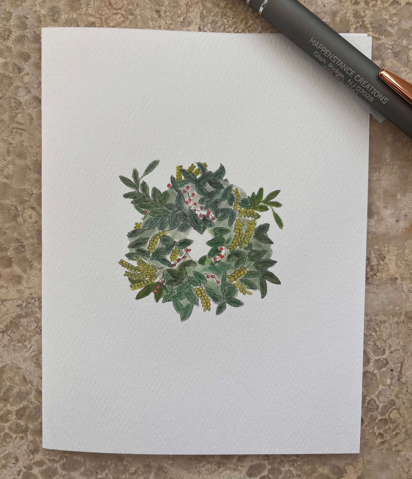 Greenery Wreath Illustrated Assorted Greeting Note Card Set