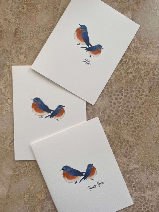 Blue Birds Illustrated Assorted Greeting Note Card Set