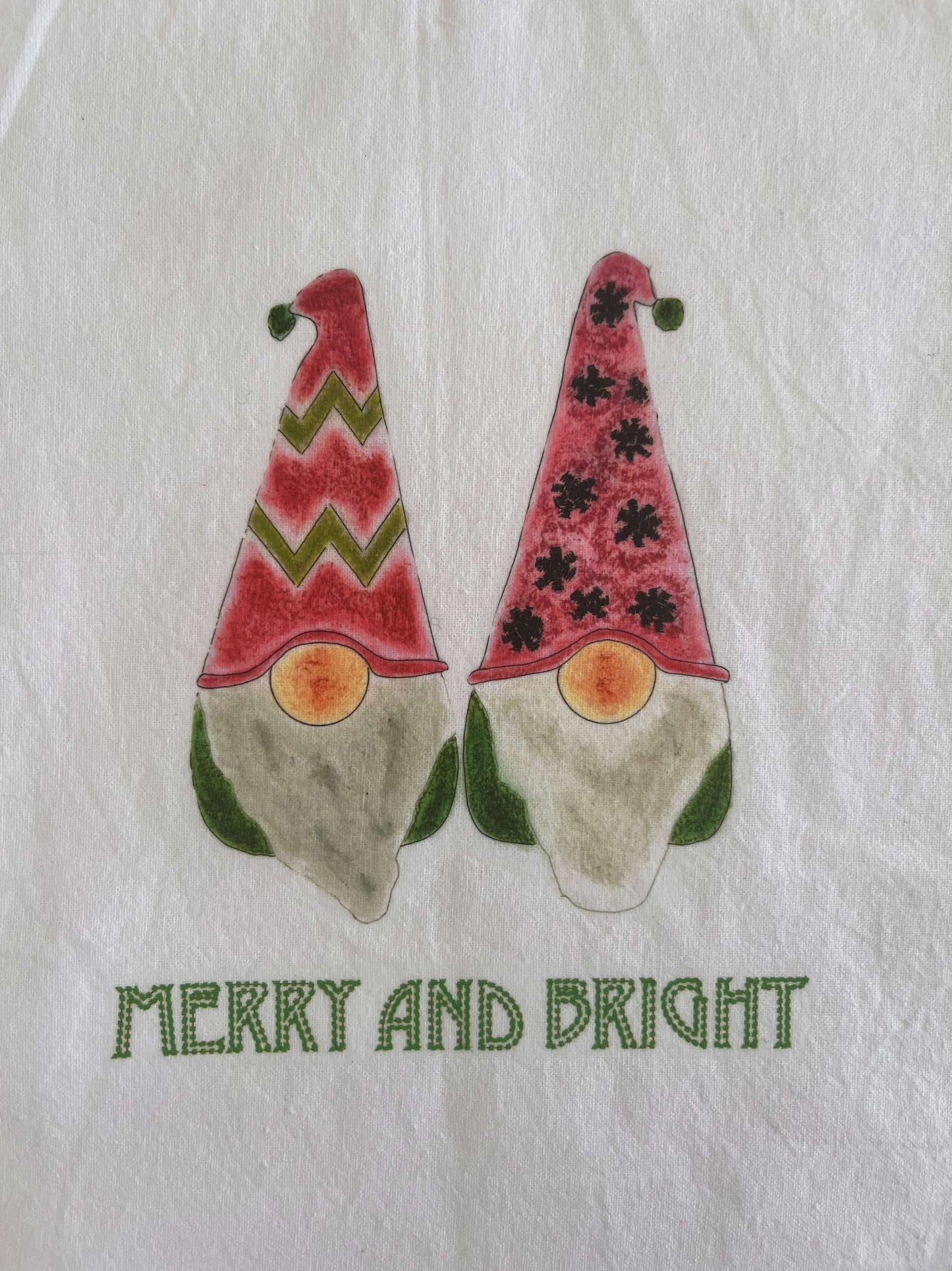 Merry And Bright Whimsical Gnomes Tea Towel
