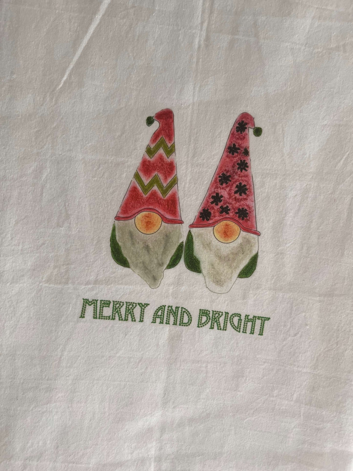 Merry And Bright Whimsical Gnomes Tea Towel