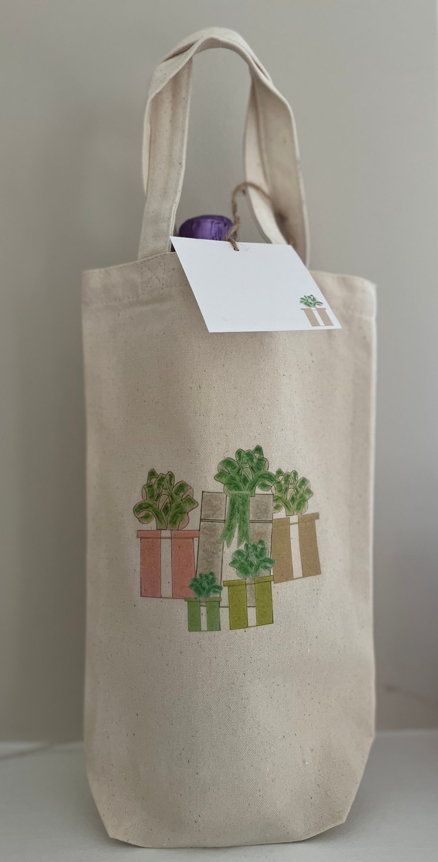 Gift Boxes and Bows Wine Tote Bag with Gift Card