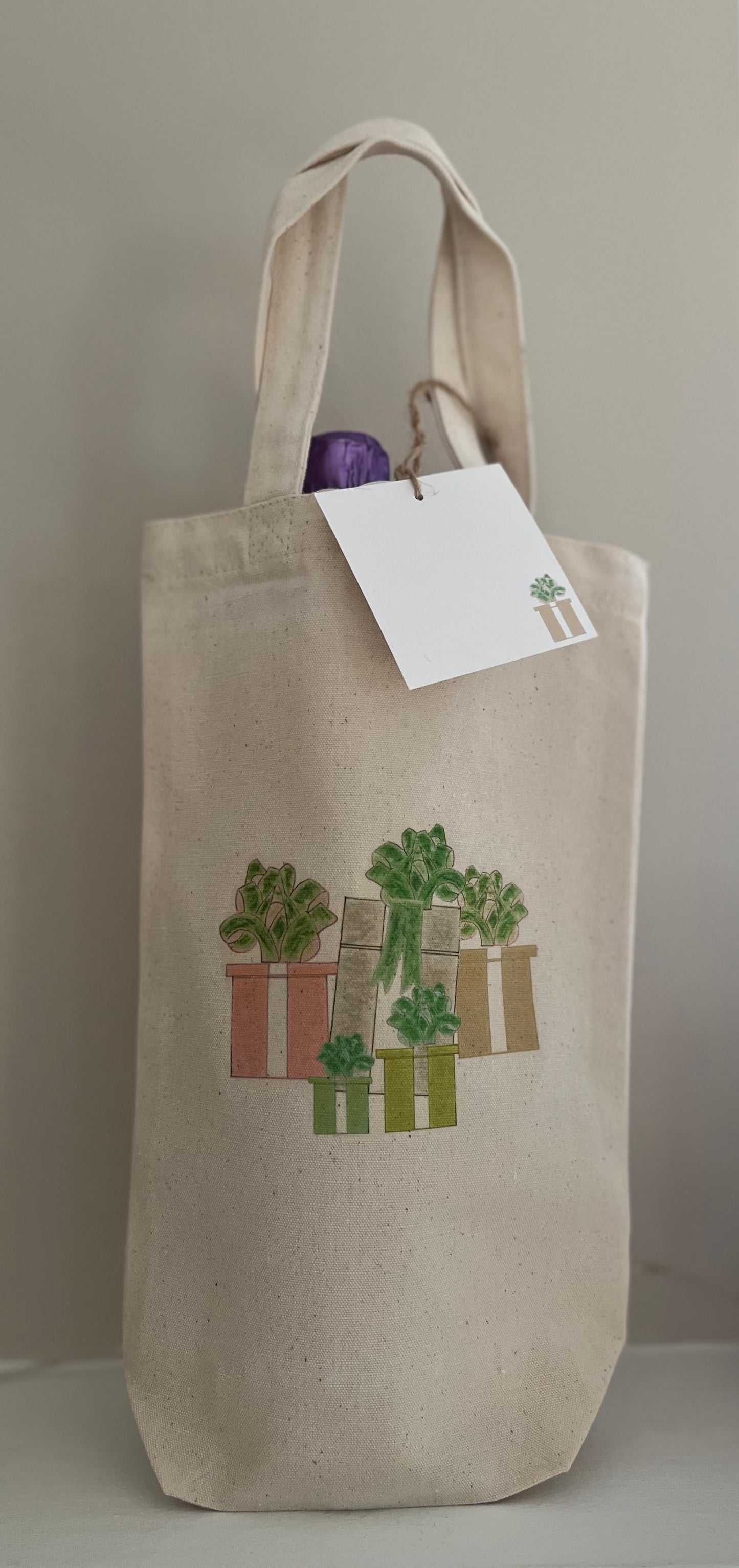 Gift Boxes and Bows Wine Tote Bag with Gift Card