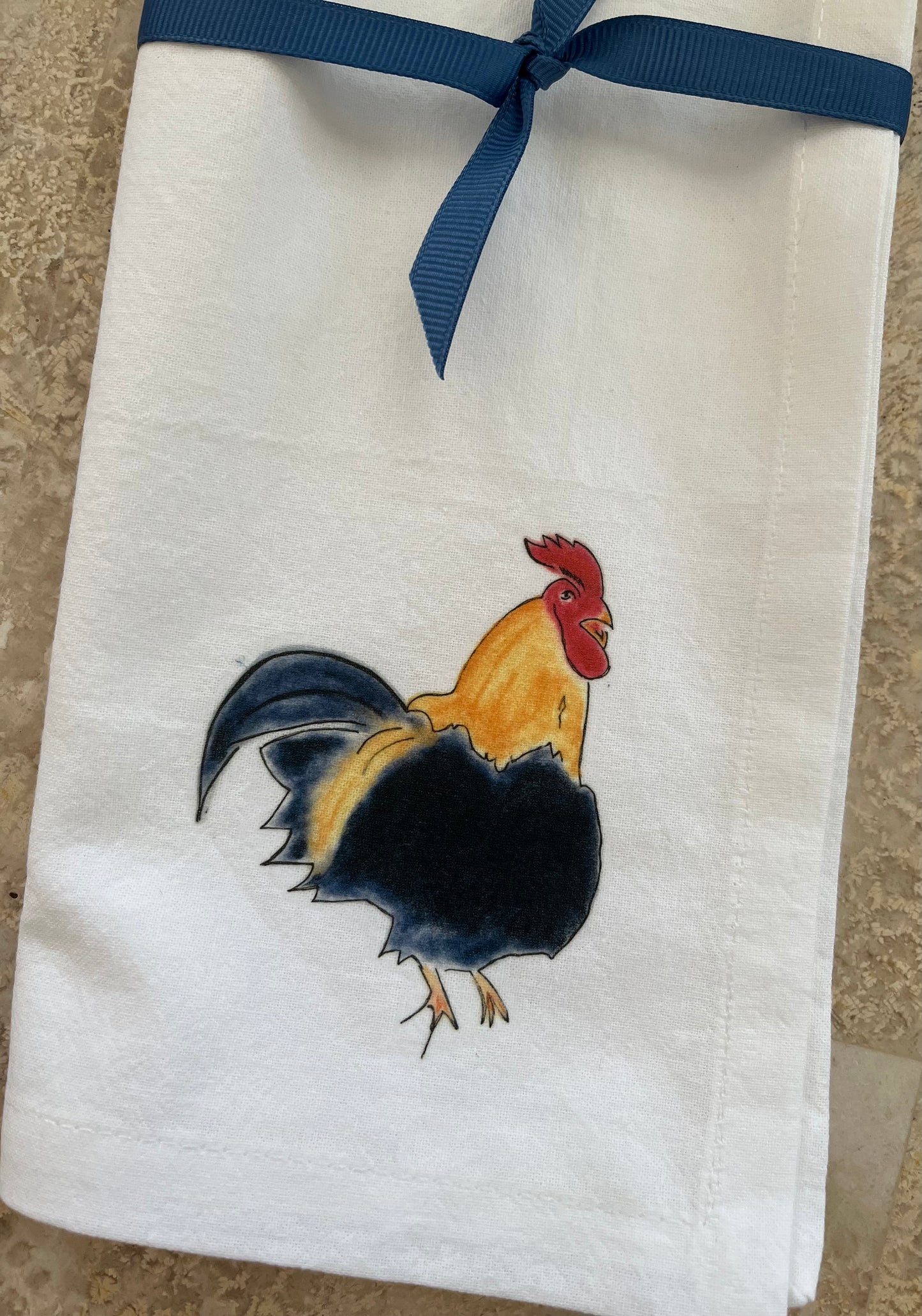 Rise and Shine Rooster and Hen Tea Towel- Brighten Up The Kitchen Tea Towel- Barnyard Birds Breakfast Tea Towel