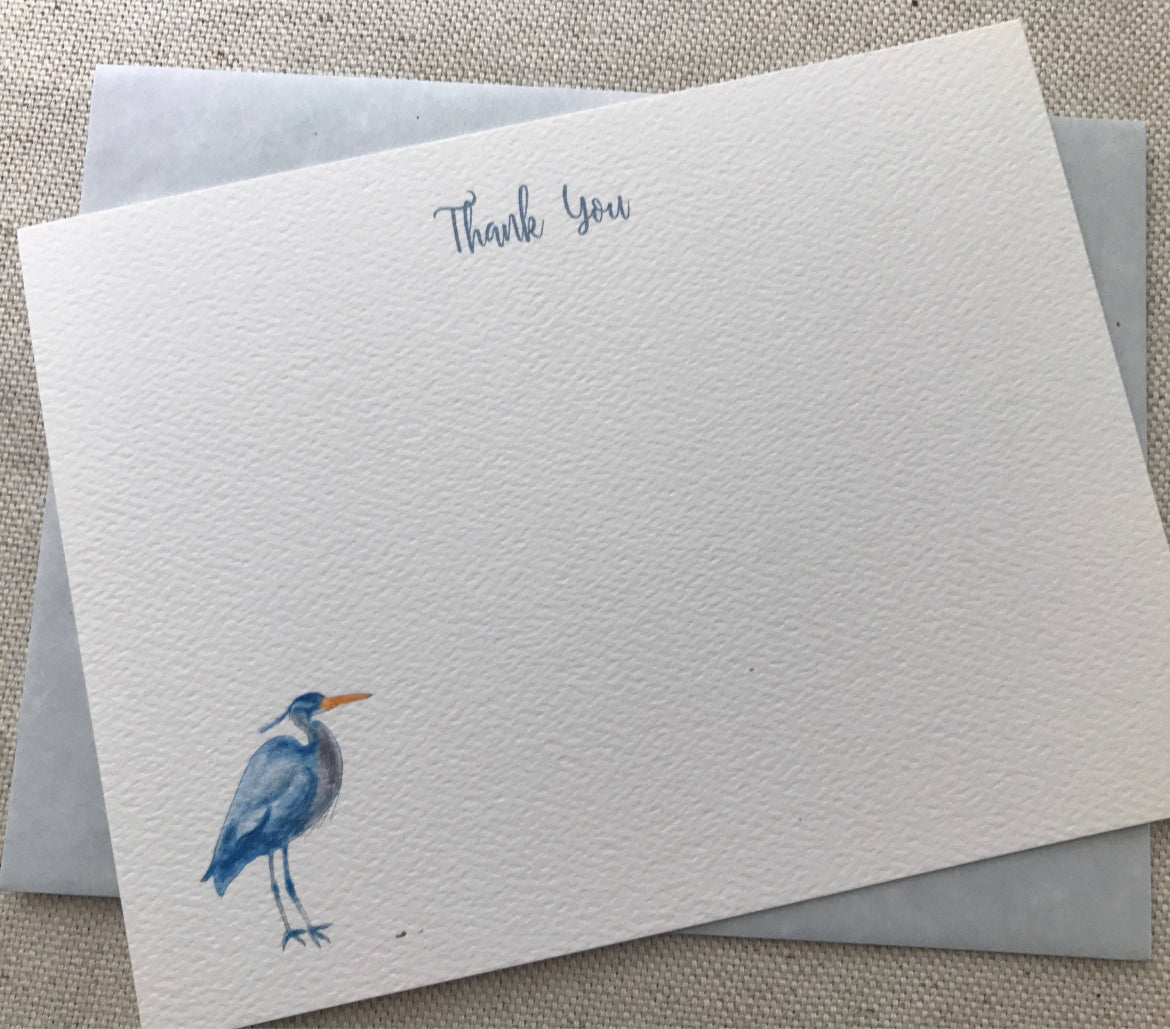 Blue Heron Thank You Flat Note Card Set