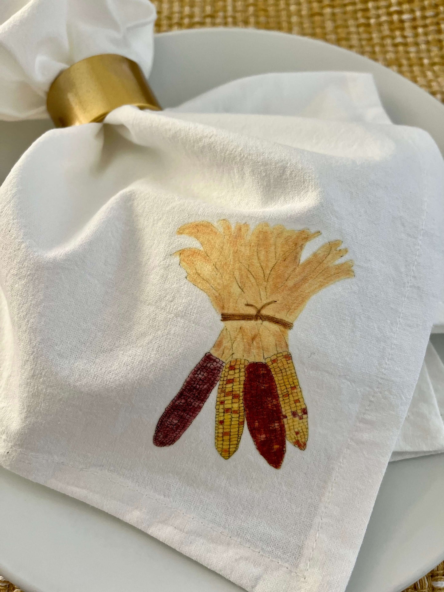 Harvest Corn Napkin Set: Autumn Kitchen Decor