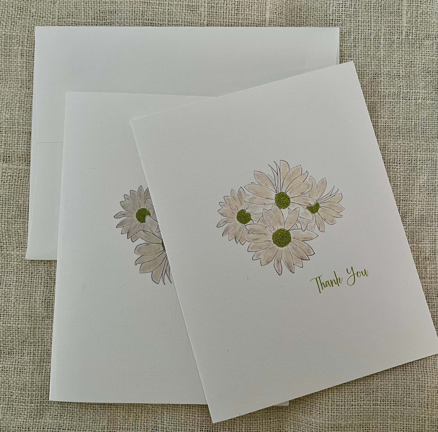 Botanical Daisy Note Card Set: Fresh Greenery Wreath Illustration