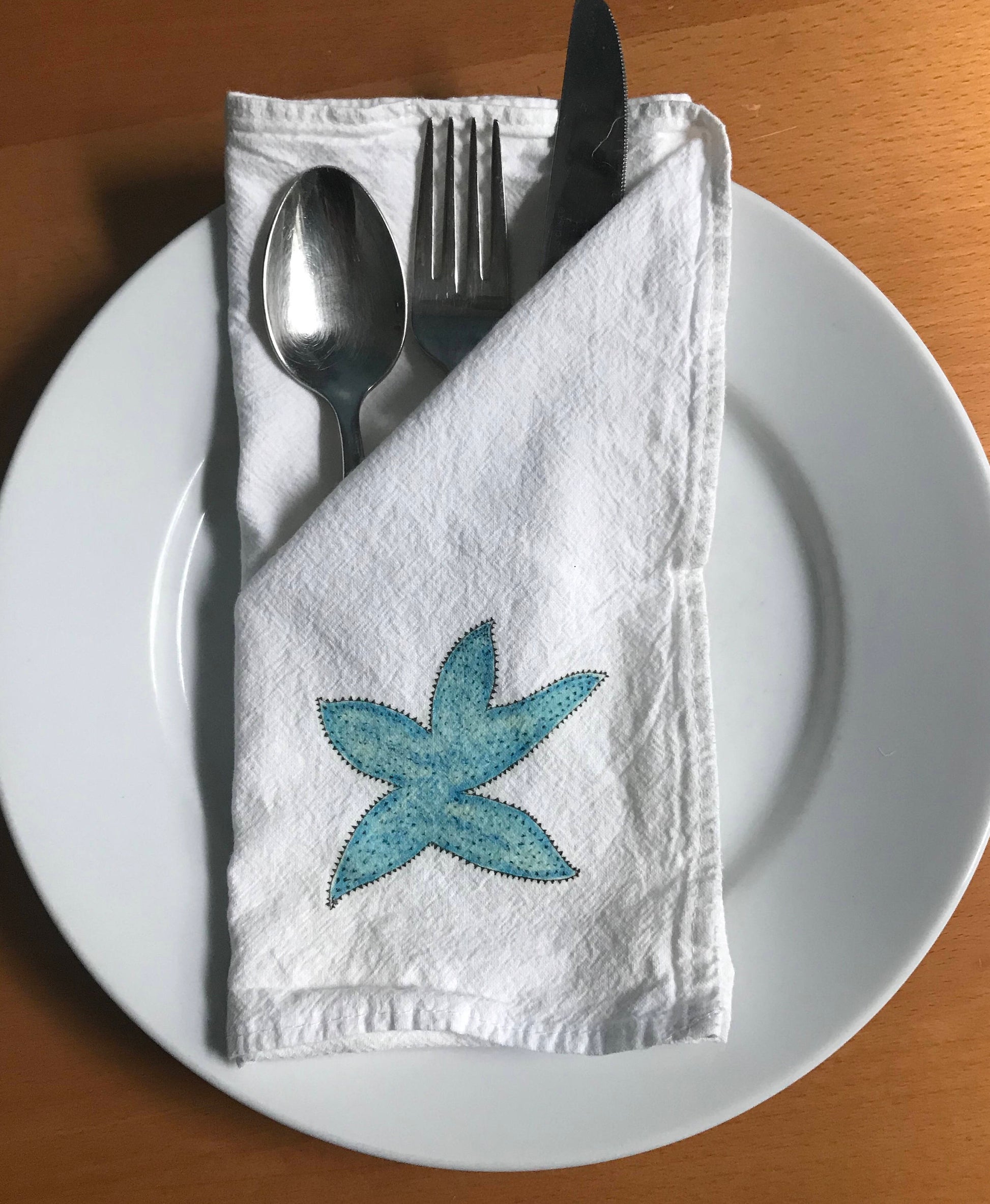 Aqua Blue Starfish Cotton Napkin Set.