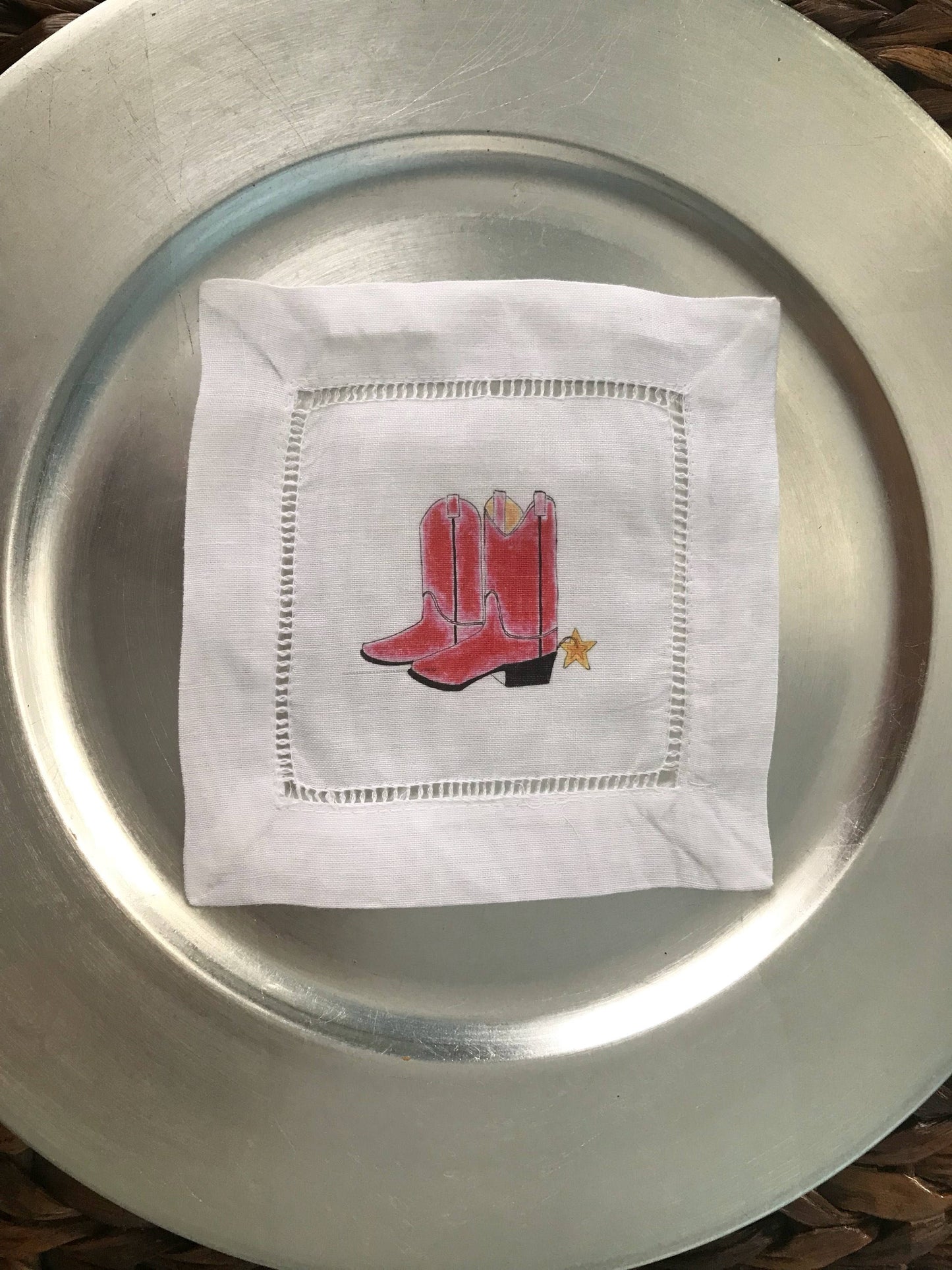 Red Western Boots Cocktail Coaster Napkins.