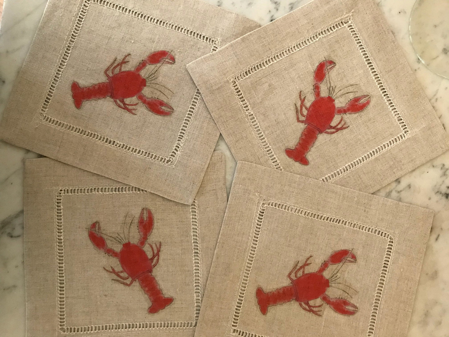 Red Lobster Cocktail Coaster Napkins Set