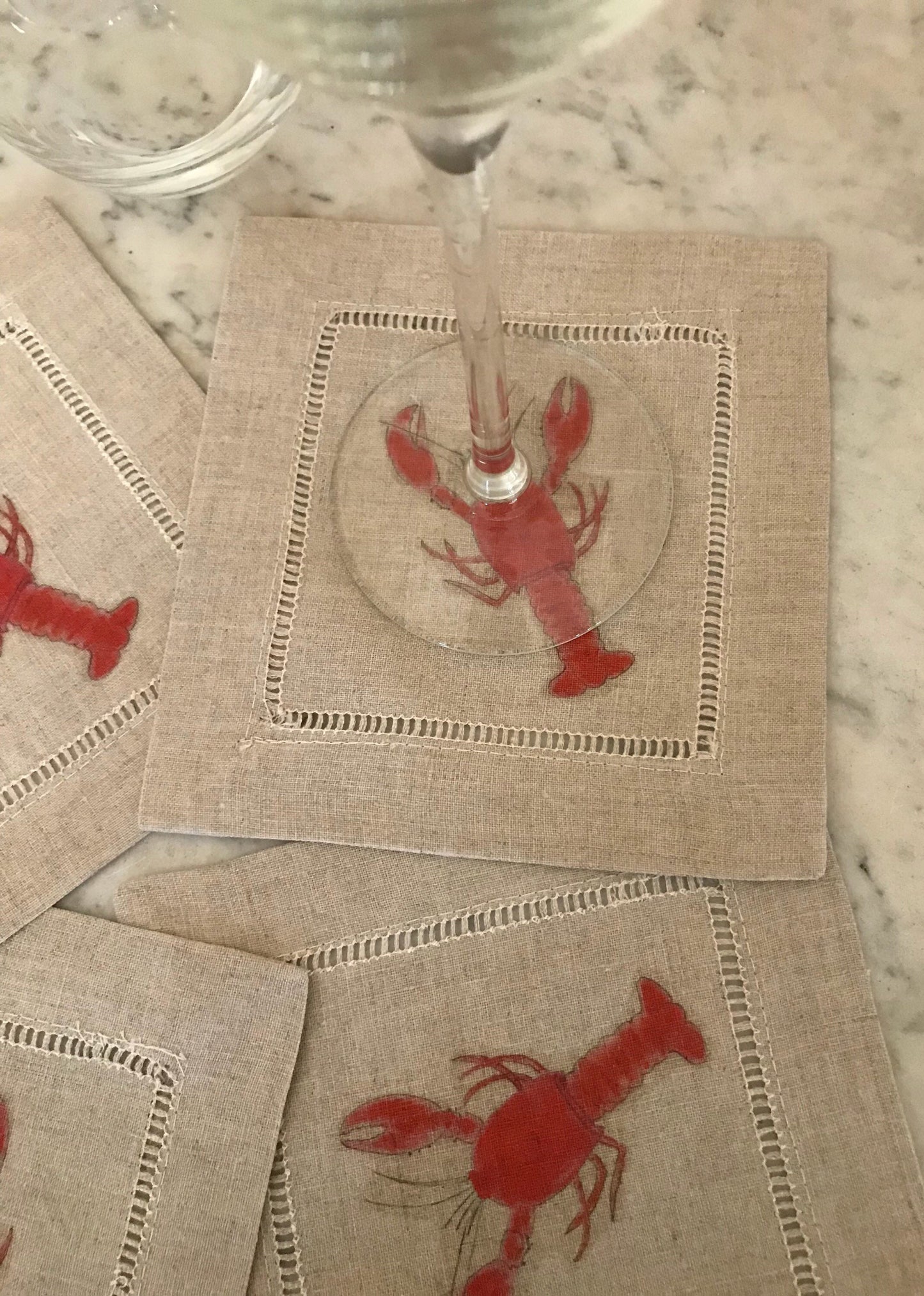 Red Lobster Cocktail Coaster Napkins Set