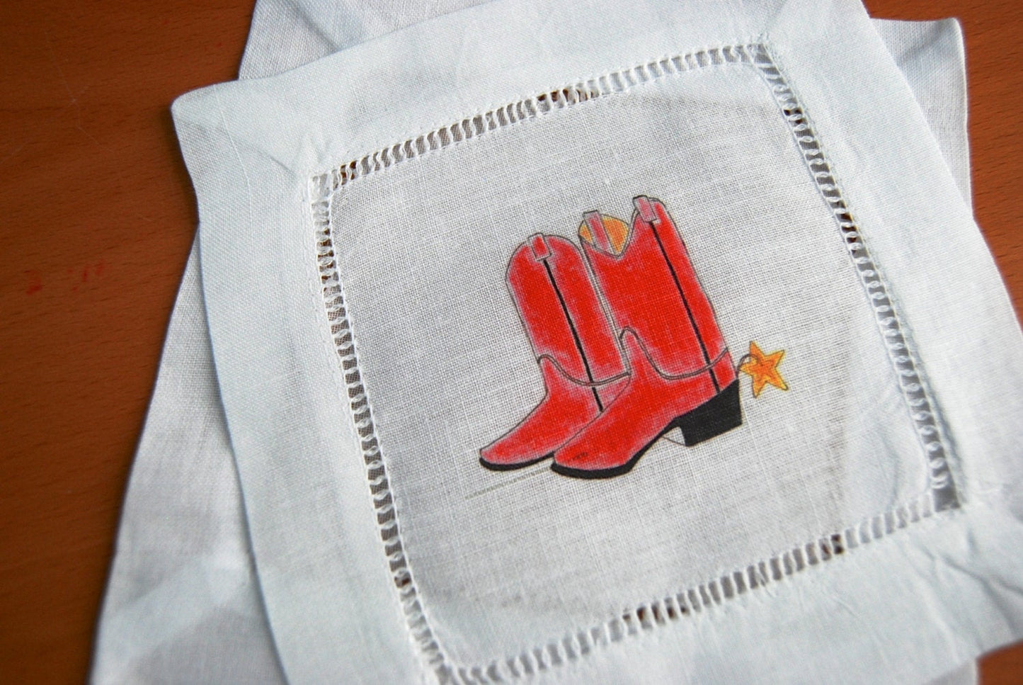 Red Western Boots Cocktail Coaster Napkins.