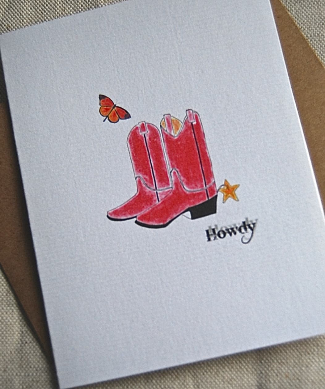 Western Boots, Folded Note, Howdy, Thank You, Note Card Set, Hello, Thinking of You, Blank Inside, Ranch, Barn Notes, Texas, Rodeo, Horses.