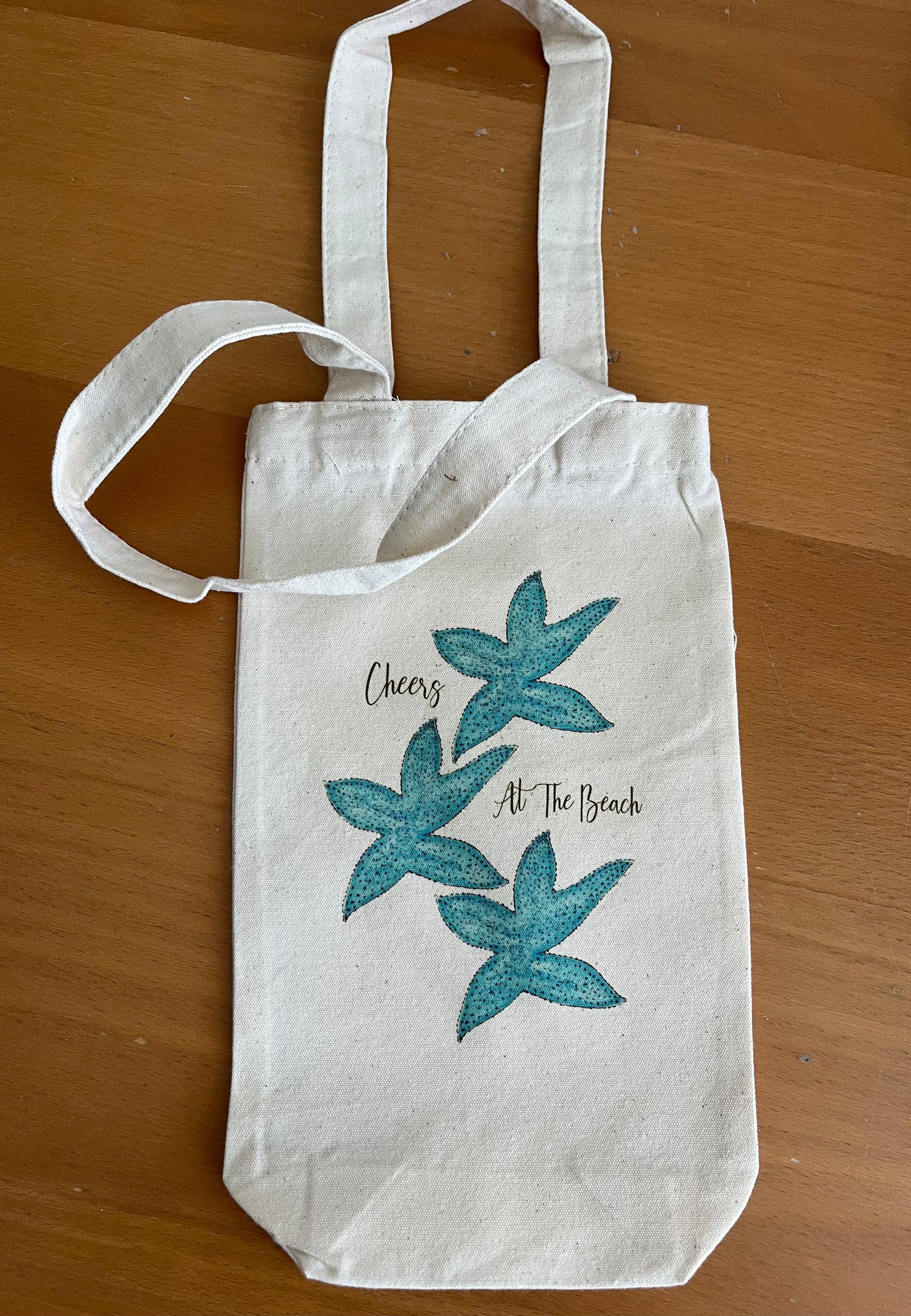 Blue Starfish Wine Bag With Gift Card.