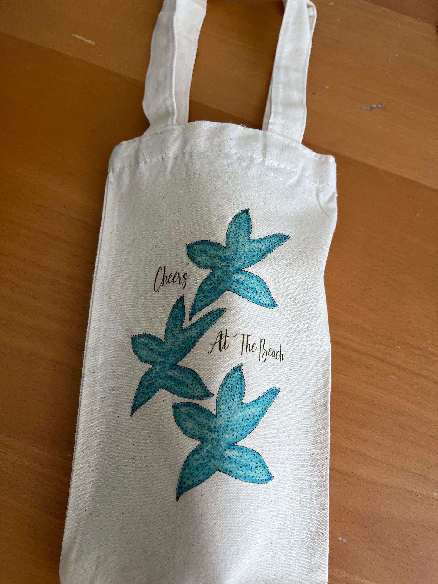 Blue Starfish Wine Bag With Gift Card.