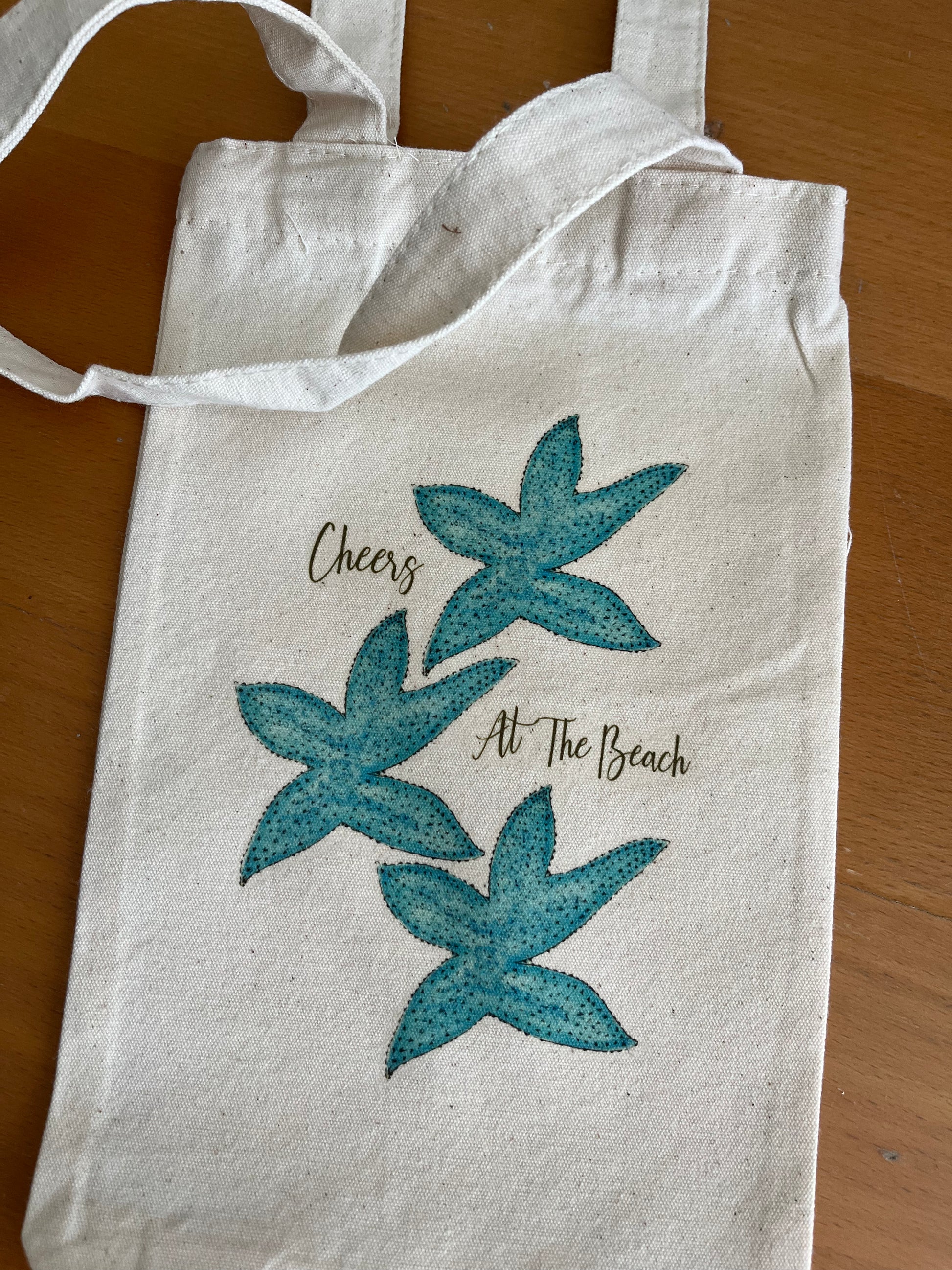 Blue Starfish Wine Bag With Gift Card.