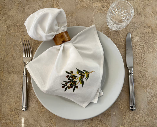 Olive Sprig Cotton Napkin Set