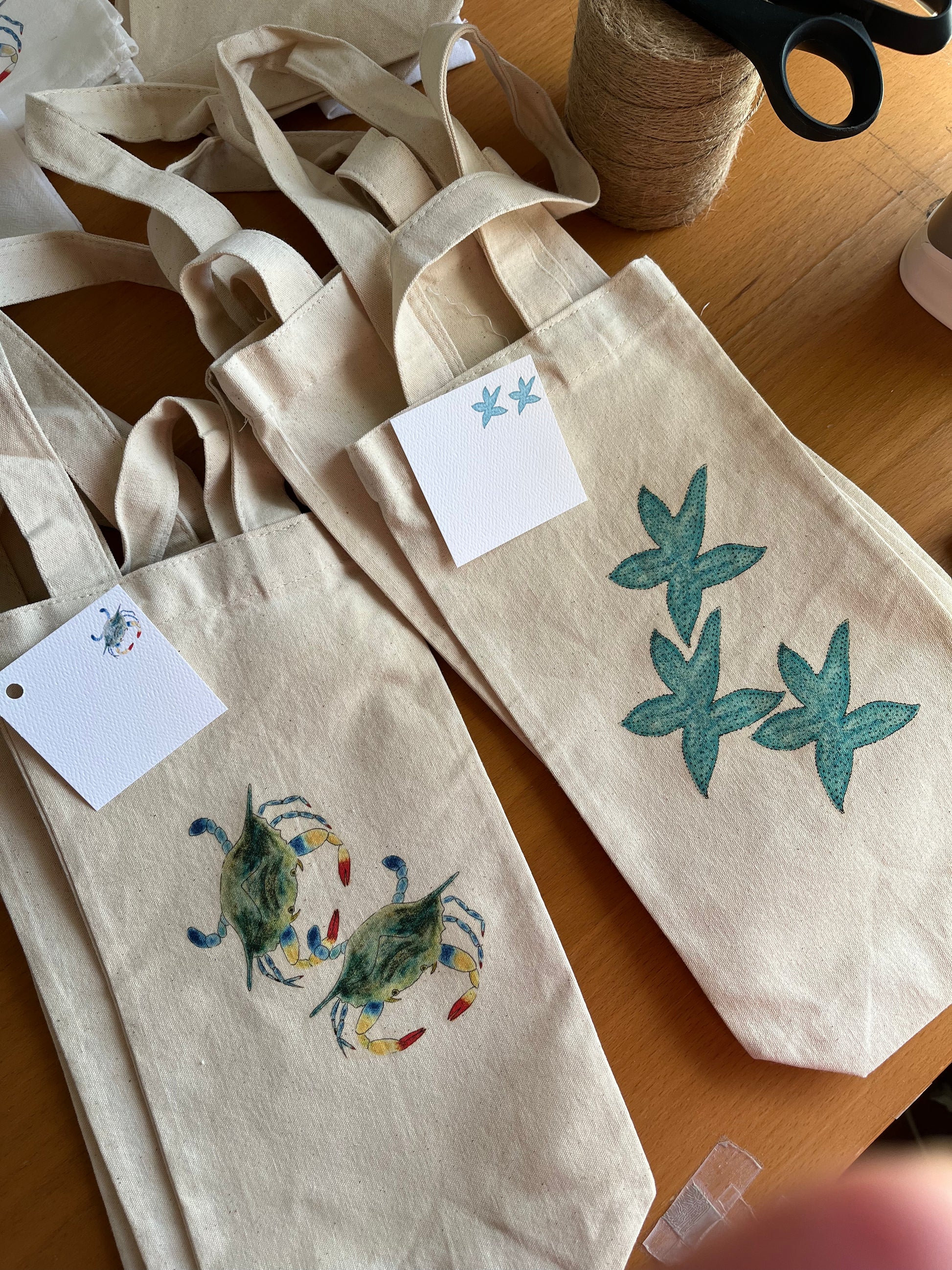 Blue Crab Wine Tote Bag with Gift Card Beach Event Gift Beach Theme Wedding Favor Event Wine Bag Party Favor Seafood Lover Coastal