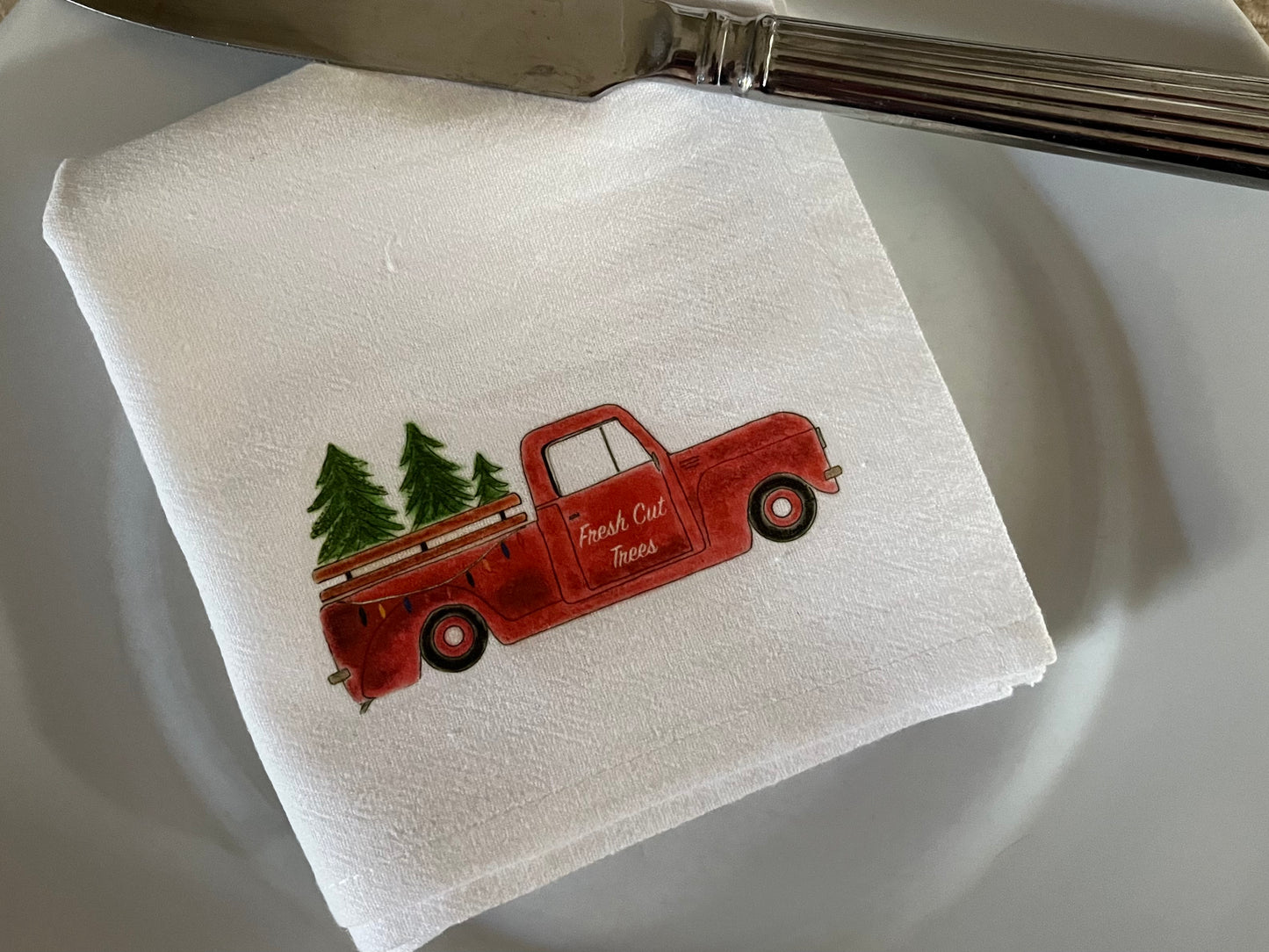 Christmas Tree Farm Truck Cotton Napkin Set