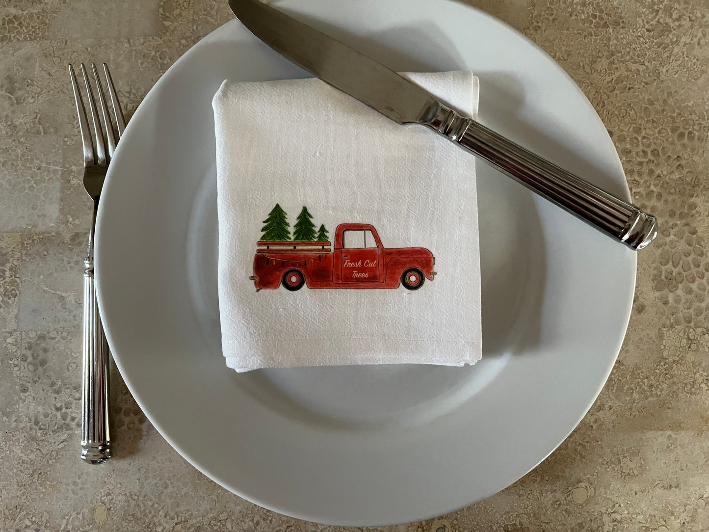 Christmas Tree Farm Truck Cotton Napkin Set