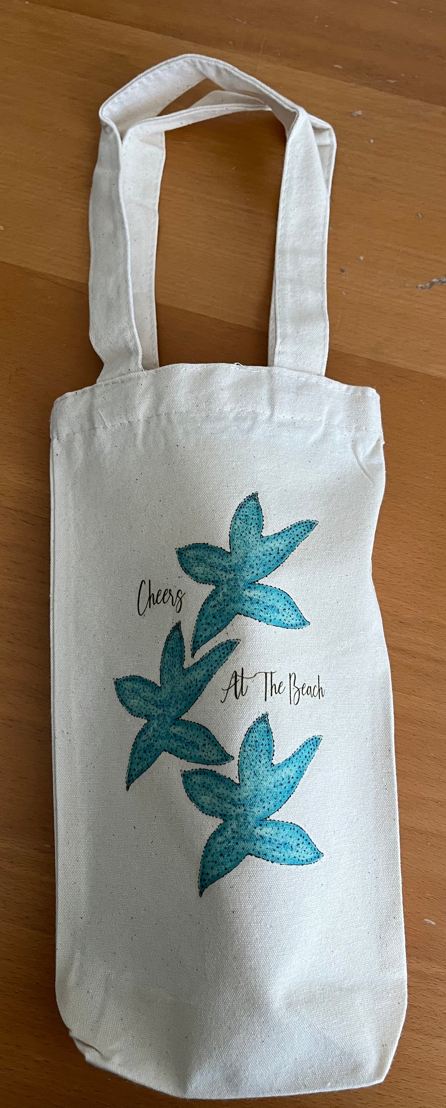 Blue Starfish Wine Bag With Gift Card.